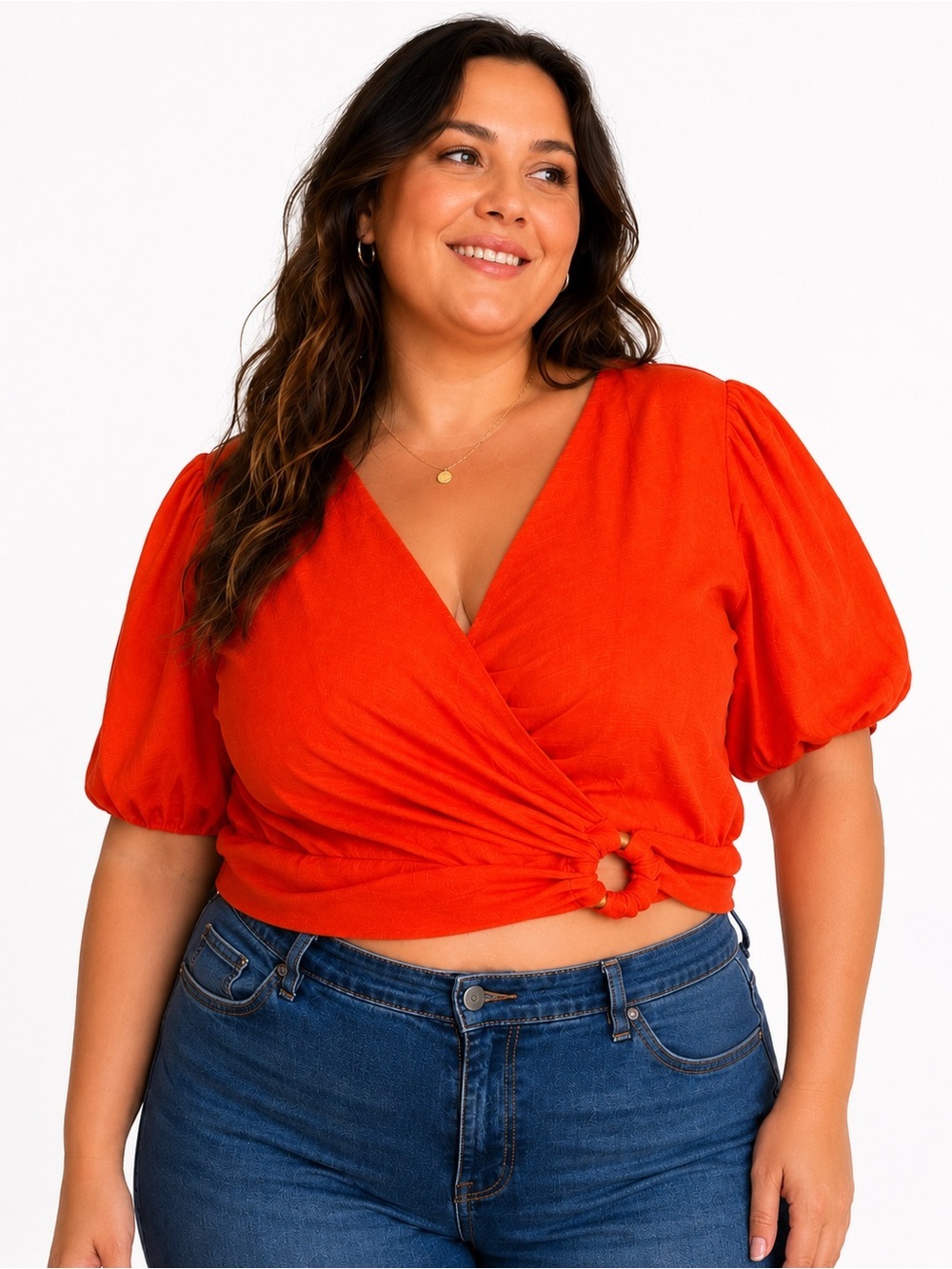 Sugarlips Bright Orange Wrap Crop Top with Ring Accent